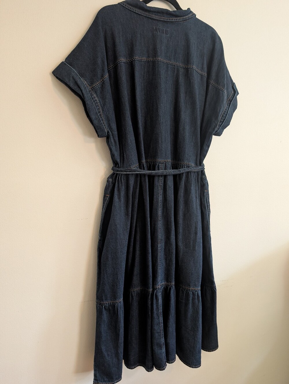 Ava & Viv Dark Blue Button-Front Denim Midi Dress with Tie Belt - Picture 5 of 6